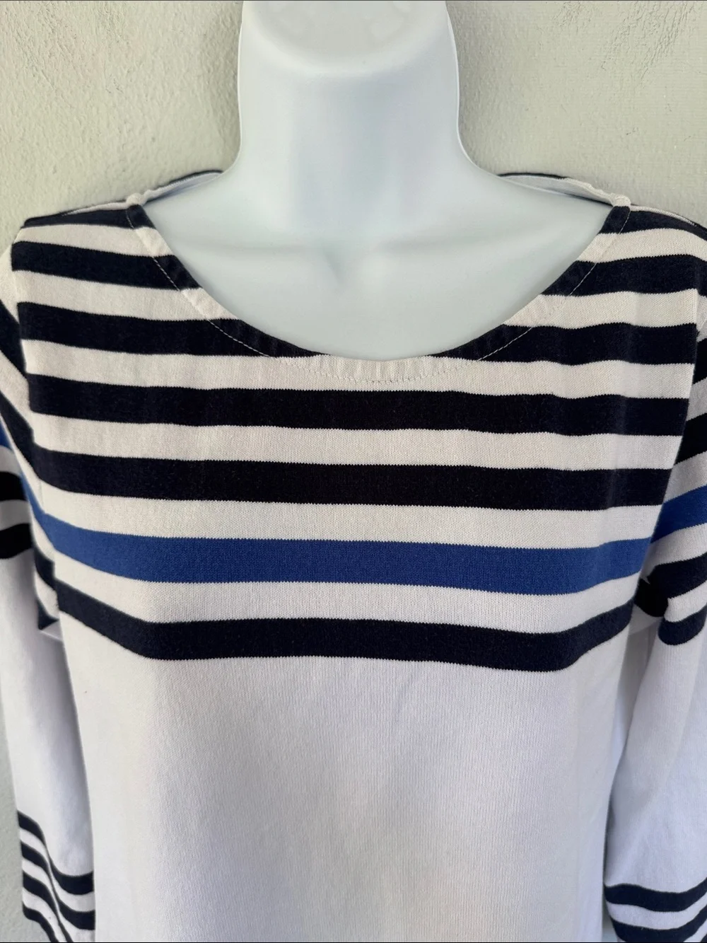 J. Crew white blue stripe cotton long sleeve sweater top size small